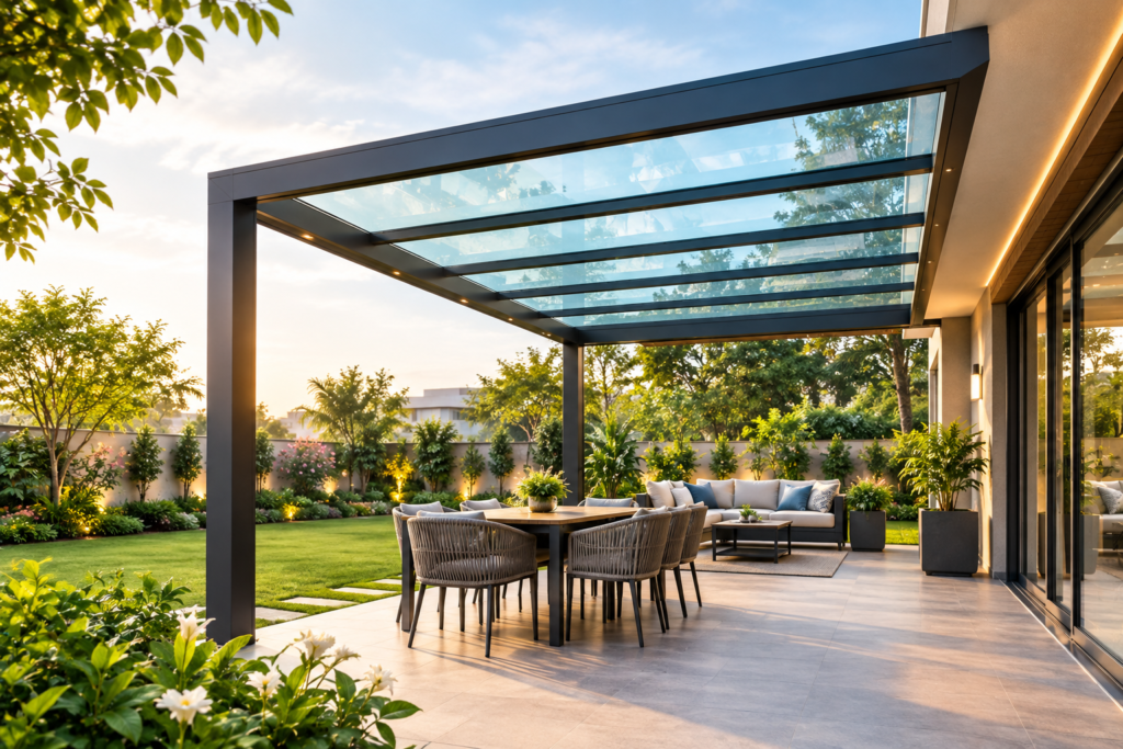 modern glass pergola design for garden