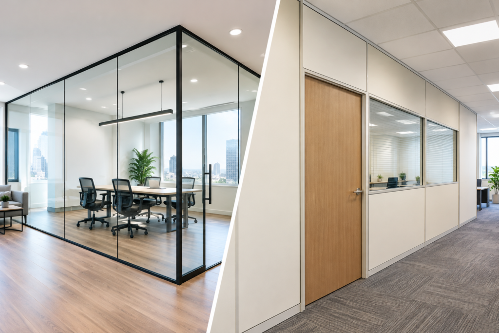 slim glass vs solid office partition