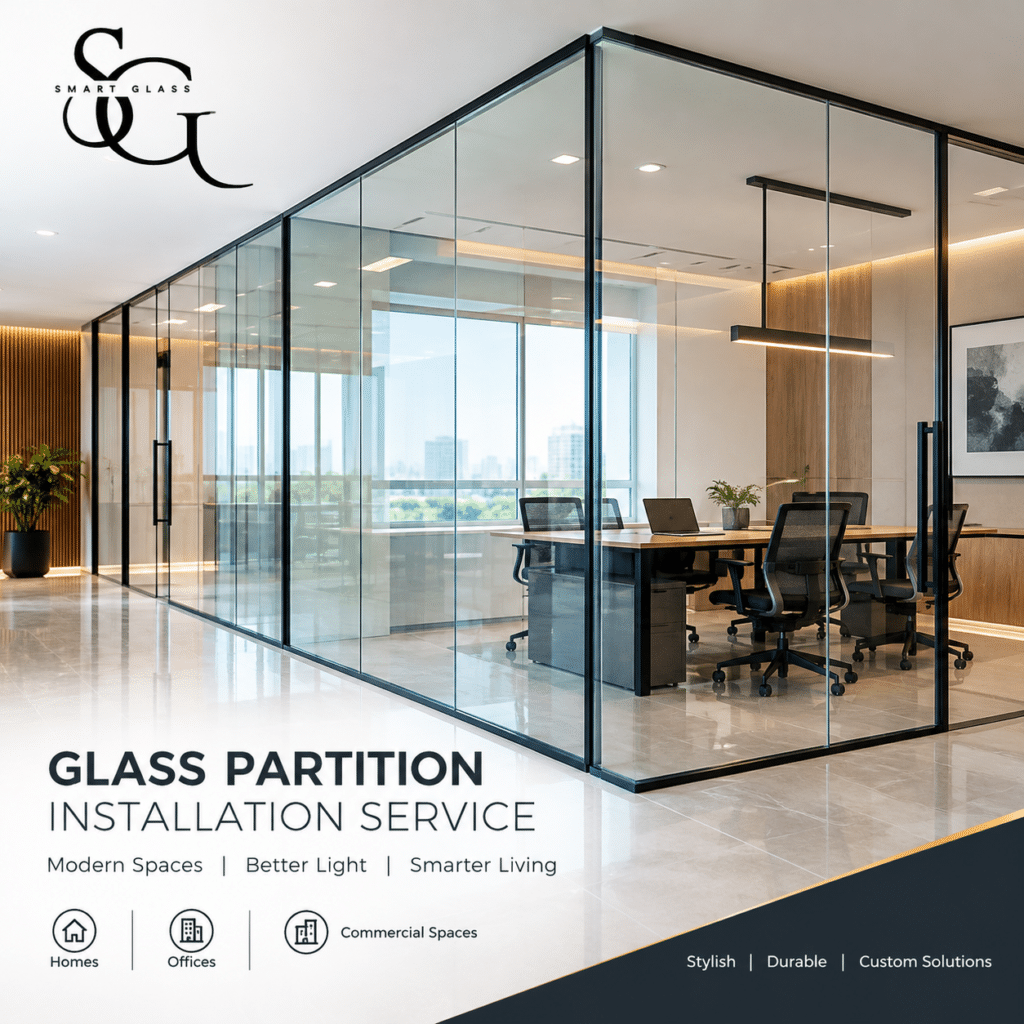 glass partition installation service by Smartglass